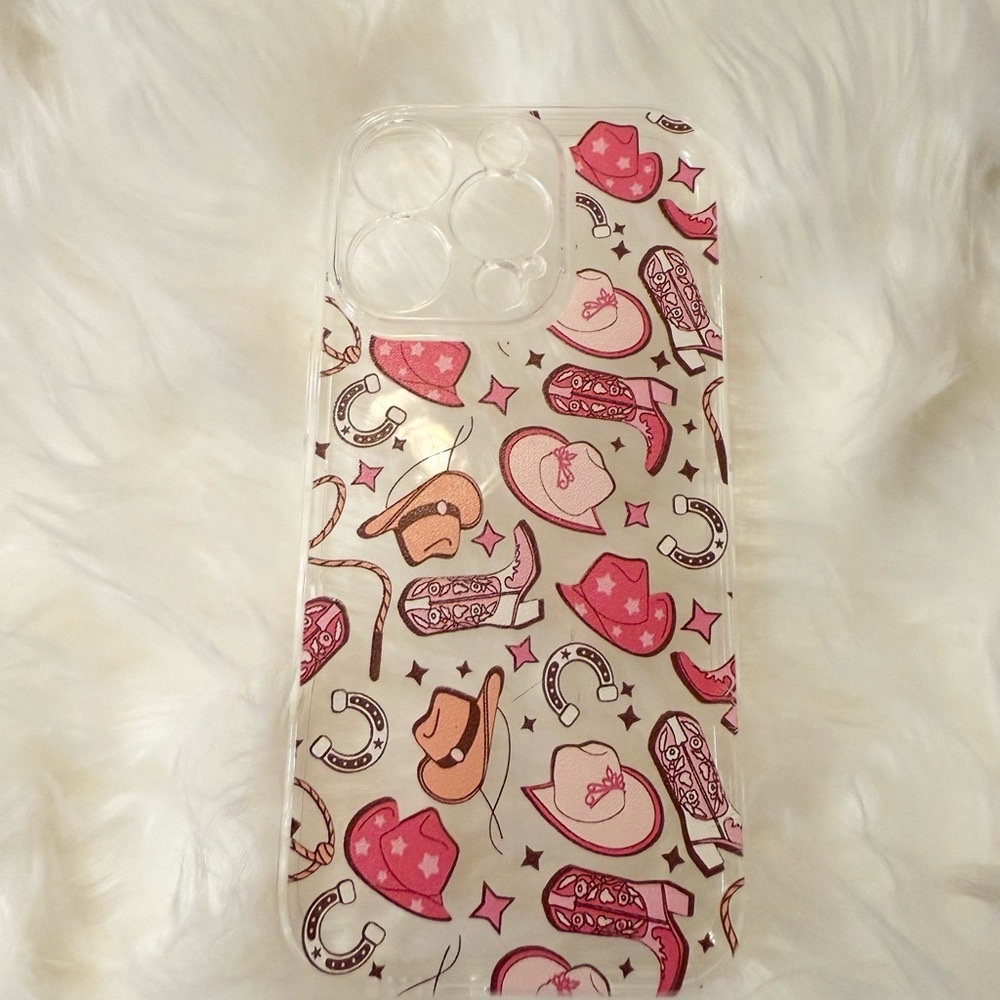 Iphone 16 pro Cowboy Hat Pattern Phone Case - Pink and Brown